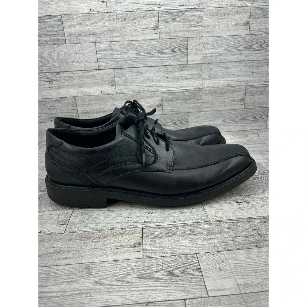 Rockport Mens Black Leather Square‎ Toe Lace Up Dress Shoes Size 15W